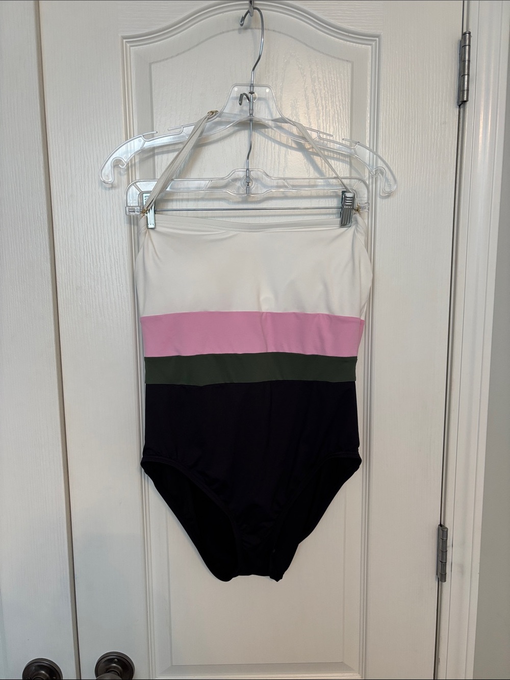 kate spade White Pink Olive Black Colorblock One-Piece Swimsuit size Large - Picture 2 of 7
